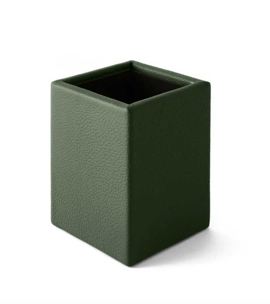 Pot à Crayons En Cuir Noir Eglooh Orfeo - Fabriqué En Italie, Structure ABS Résistante - 7,8 X 7,8 X 9,5 Cm, Pour Bureau élégant